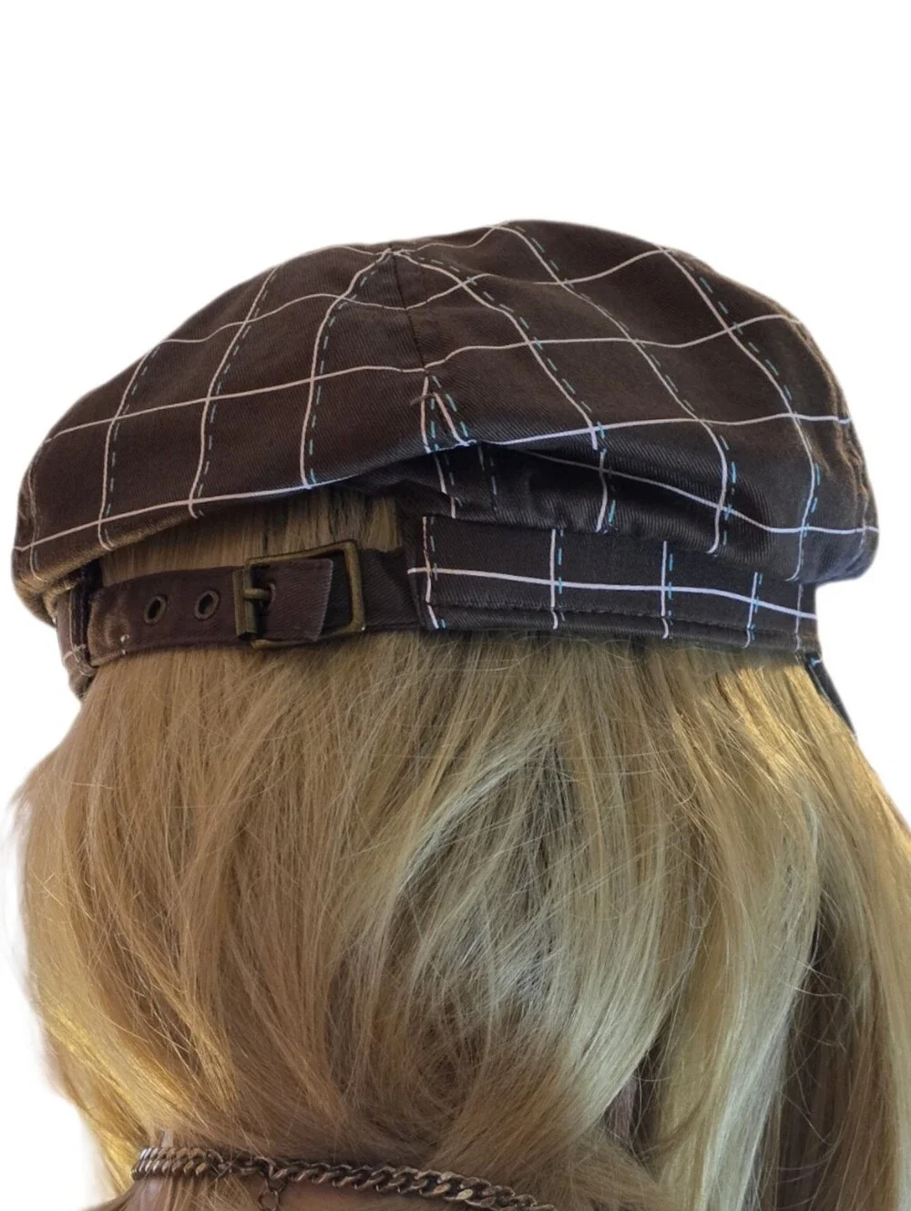 Vintage Harley-Davidson Brown Pink Plaid Cabbie Hat Newsboy Cap Women  EUC
